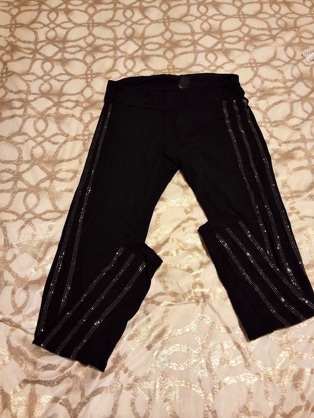 Women’s Black Stretch Jeans with Side Rhinestone Stripes